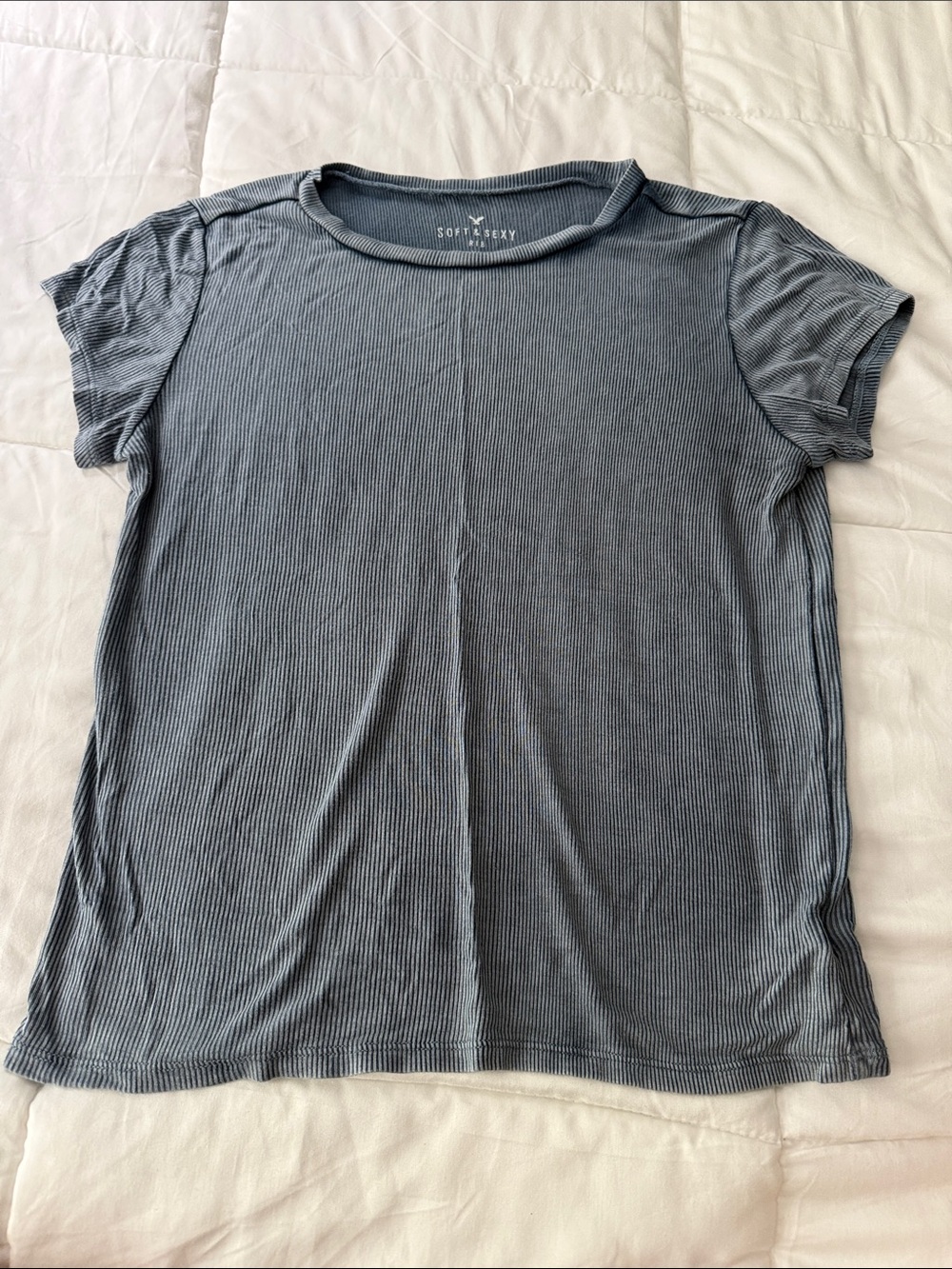 Ribbed Crewneck Tee in Slate Blue soft & sexy AE small